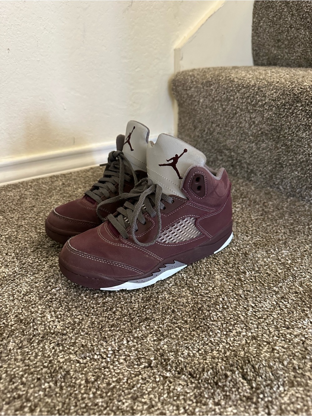 Air Jordan 5 Retro Burgundy and Gray Retro High-Top Sneakers